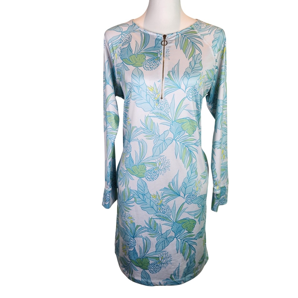 Stella Parker Collection Tropical Pineapple Swim Coverup Dress Blue Green Medium